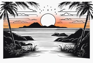 hand drawn minimal sunset tattoo idea