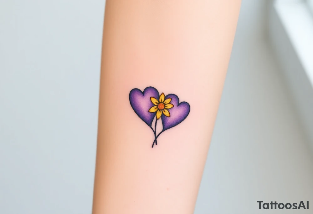 simple with Purple Hearts with yellow daisy. tattoo idea