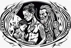 tribal father loving his son and wife making sure they are safe from the world and all the evil tattoo idea