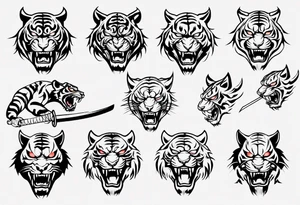 katana demon tiger head tattoo idea