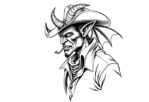demon in cowboy-clothing,desert. tattoo idea