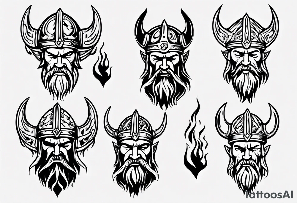 viking head with flames tattoo idea
