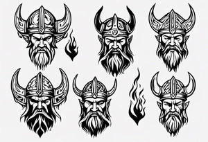 viking head with flames tattoo idea