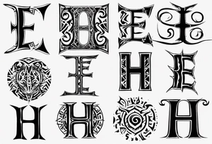 combine the letters E and H with tribal pattern tattoo idea