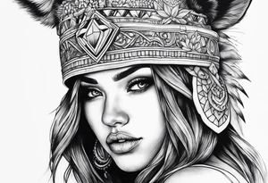 girl with aggressive animal headdress tattoo idea