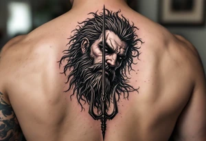 gay poseidon face behind trident tattoo idea