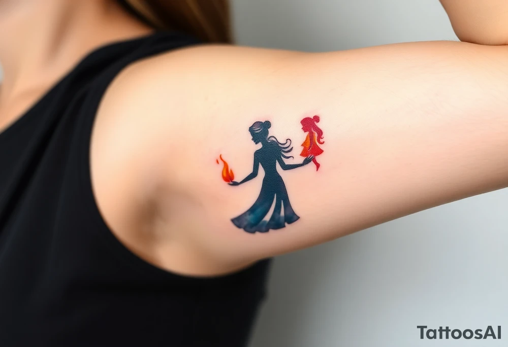 Silhouette of grandmother, mother and daughter passing a flame tattoo idea