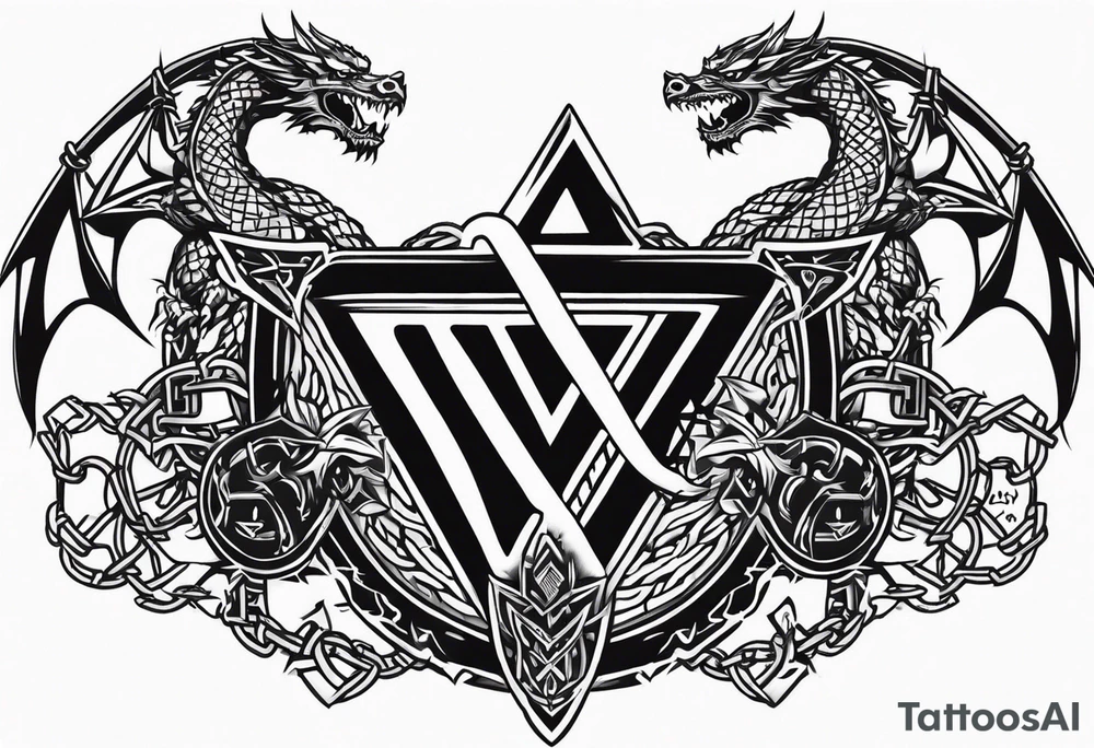 Valhalla sword shield dragon axe Valknut barbed wire chains tattoo idea Valhalla sword shield dragon axe Valknut barbed wire chains tattoo idea