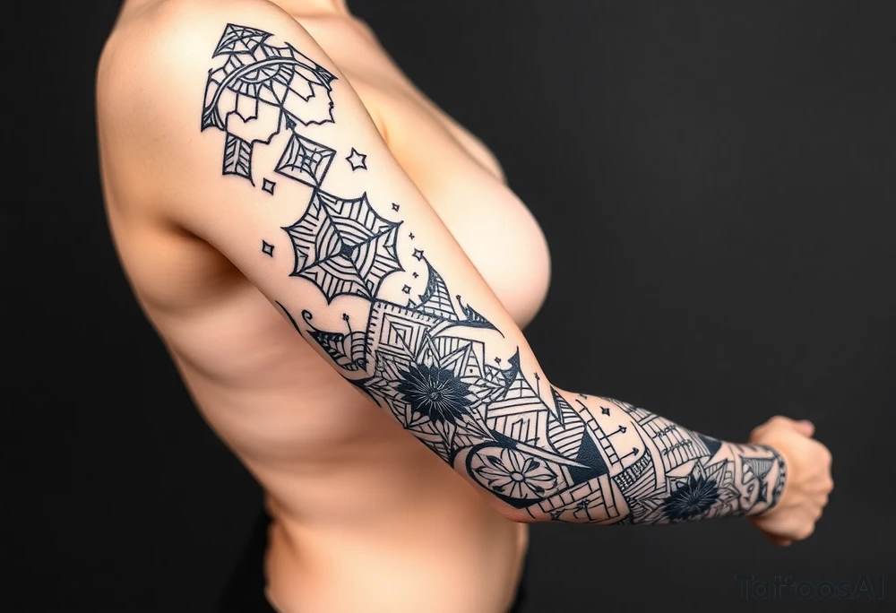 bold line dark shamanstyle tattoo idea
