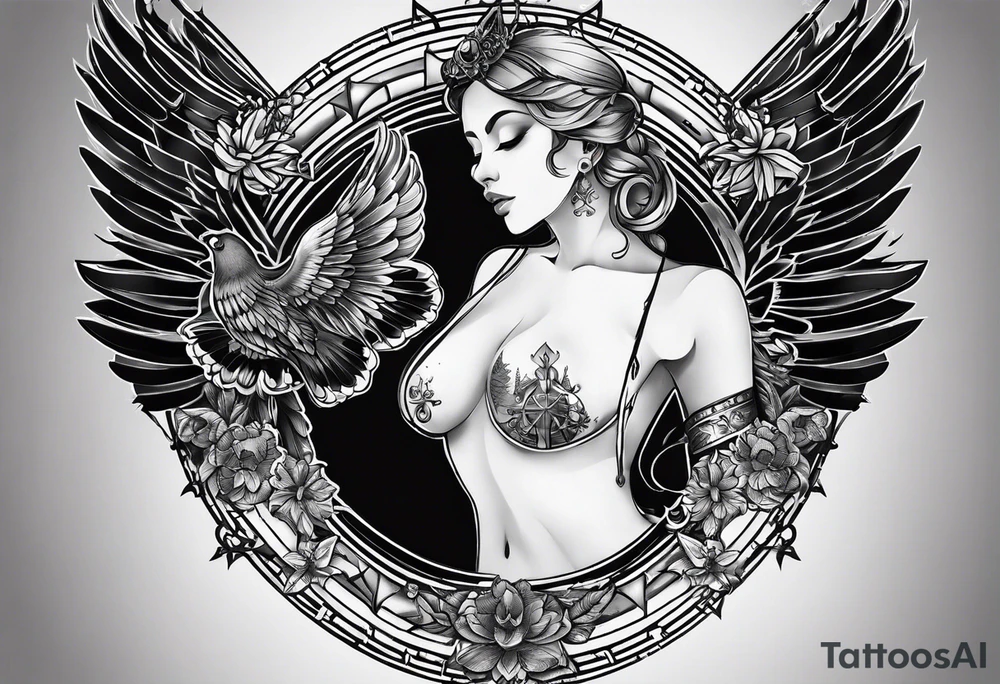 An aesthetic tattoo that is placed on the upper back of a male. It should represent catholic religion, discipline, pain and the love to animals. tattoo idea