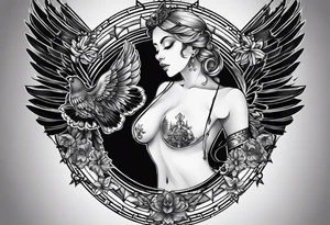 An aesthetic tattoo that is placed on the upper back of a male. It should represent catholic religion, discipline, pain and the love to animals. tattoo idea