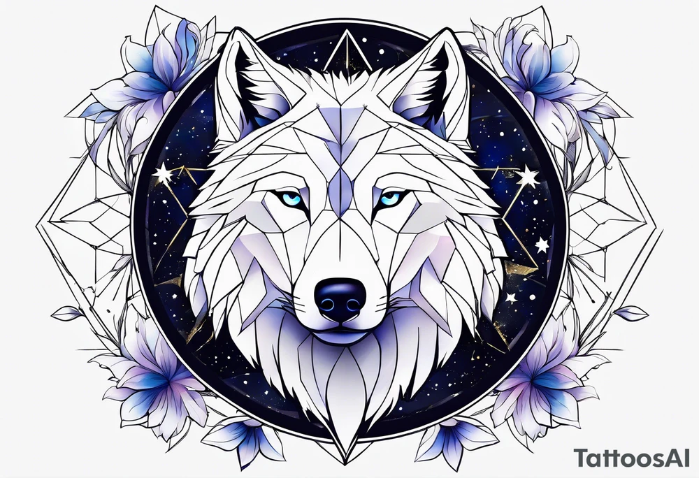 Constellation, animal wolf snow , géométric , flower tattoo idea