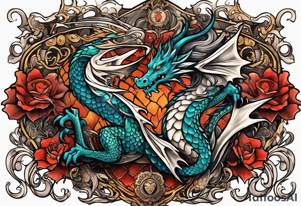 Half sleeve cards and dragons tattoo idea