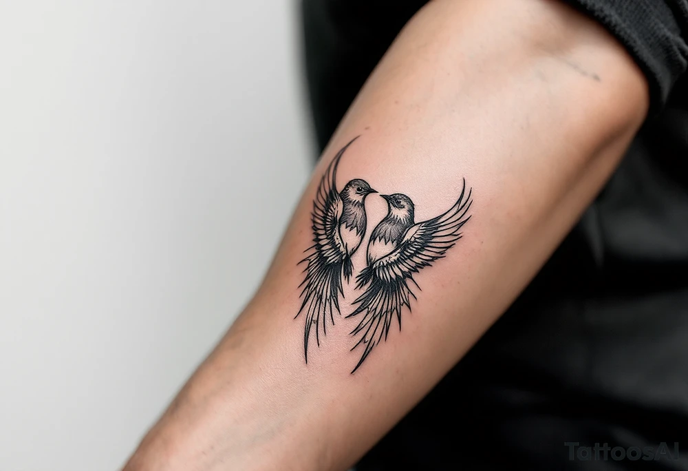 deux corbeau posé sur une épée planté dans un coeur tattoo idea