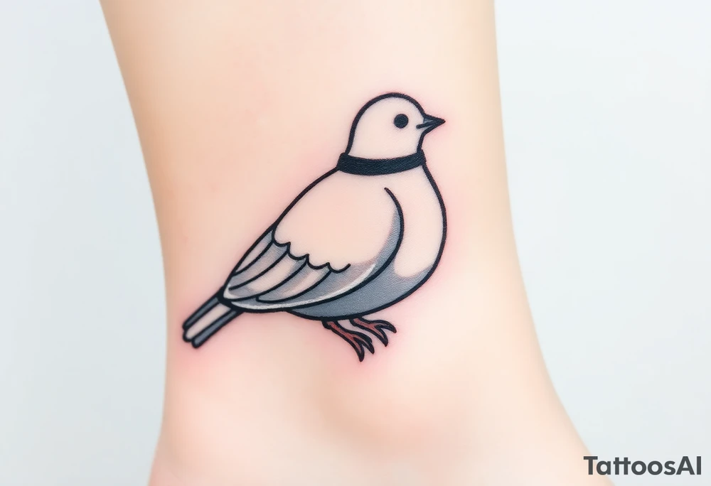 A detailed profile of a collared dove, with shades of light gray and white, its feathers highlighted with hints of silver for a subtle, elegant look tattoo idea