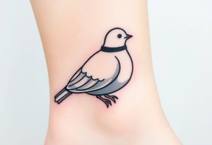A detailed profile of a collared dove, with shades of light gray and white, its feathers highlighted with hints of silver for a subtle, elegant look tattoo idea