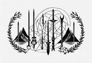 Lord of the rings with Harry Potter incorporated but clear visual of both movies. Small and minimal. Something like the deathly hallows symbol made out of swords and wizard staff from LOTR tattoo idea