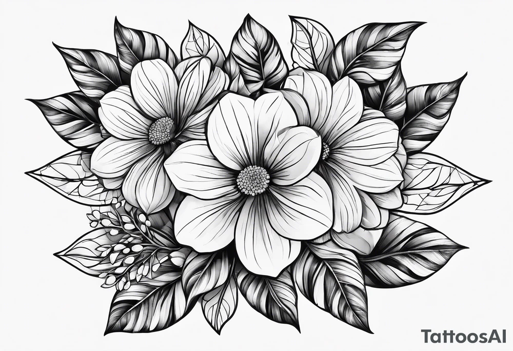 geometric, flowers, leaves tattoo idea