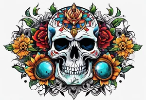 Bright bold Neo traditional broken skull with third eye tattoo idea