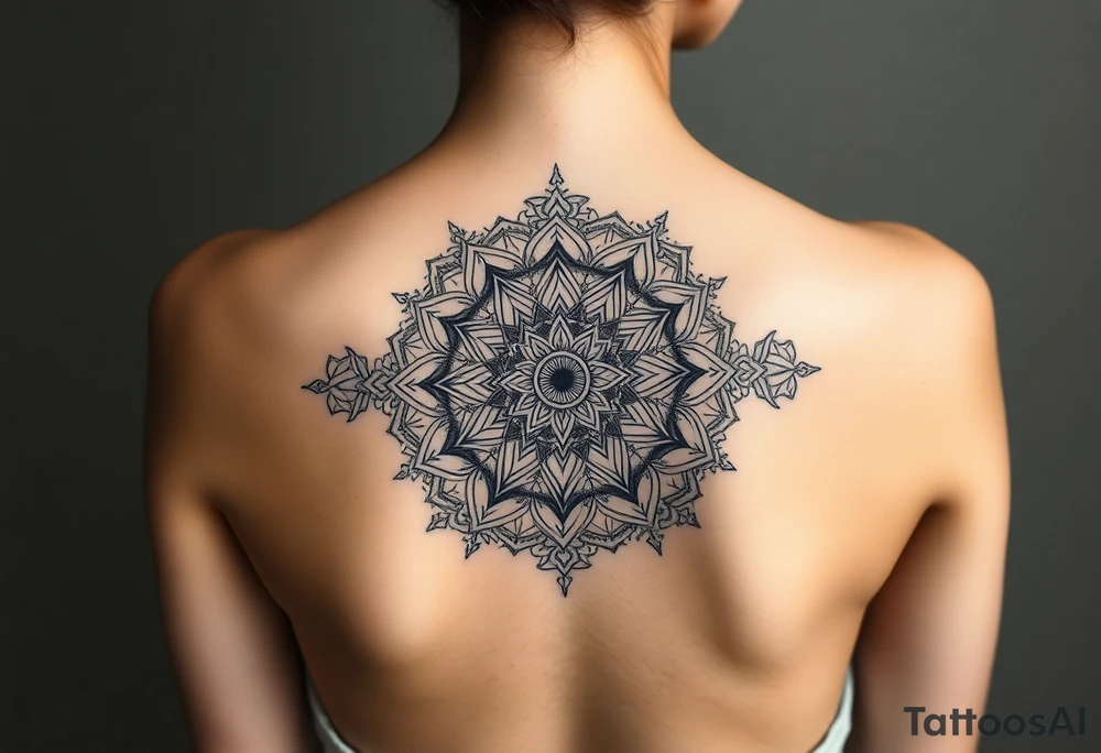 intricate mandala with sacred geometry and cosmic elements tattoo idea