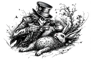 The mad hatter pouring tea on the dead rabbit tattoo idea