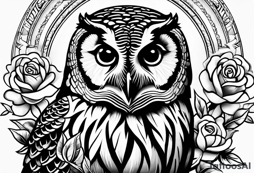 Barred owl with a rose and a heart tattoo idea