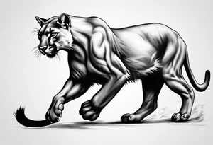 A black vicious pumas walking, but looking to the side tattoo idea