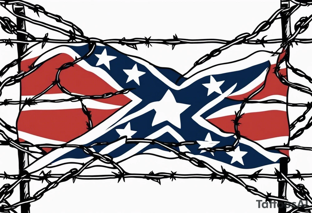 Rebel flag caught between 2 bands of barbed wire tattoo idea