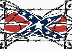 Rebel flag caught between 2 bands of barbed wire tattoo idea