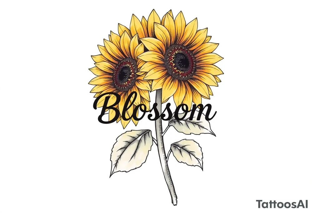 Sunflowers with “Blossom” written through it tattoo idea