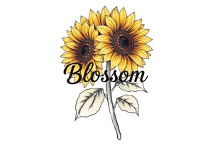 Sunflowers with “Blossom” written through it tattoo idea