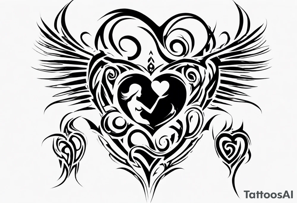 tribal tattoo describing a fathers love for his wife and son tattoo idea