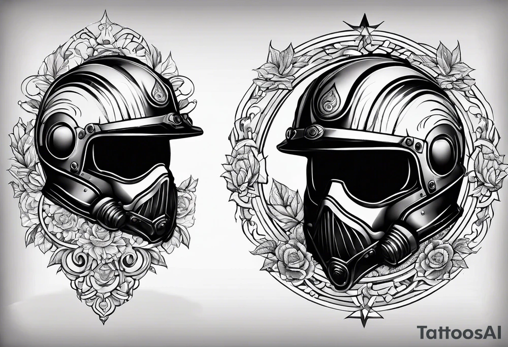 cirkel met vuur, binnenin een helm met een vlammetje waar tattoo idea