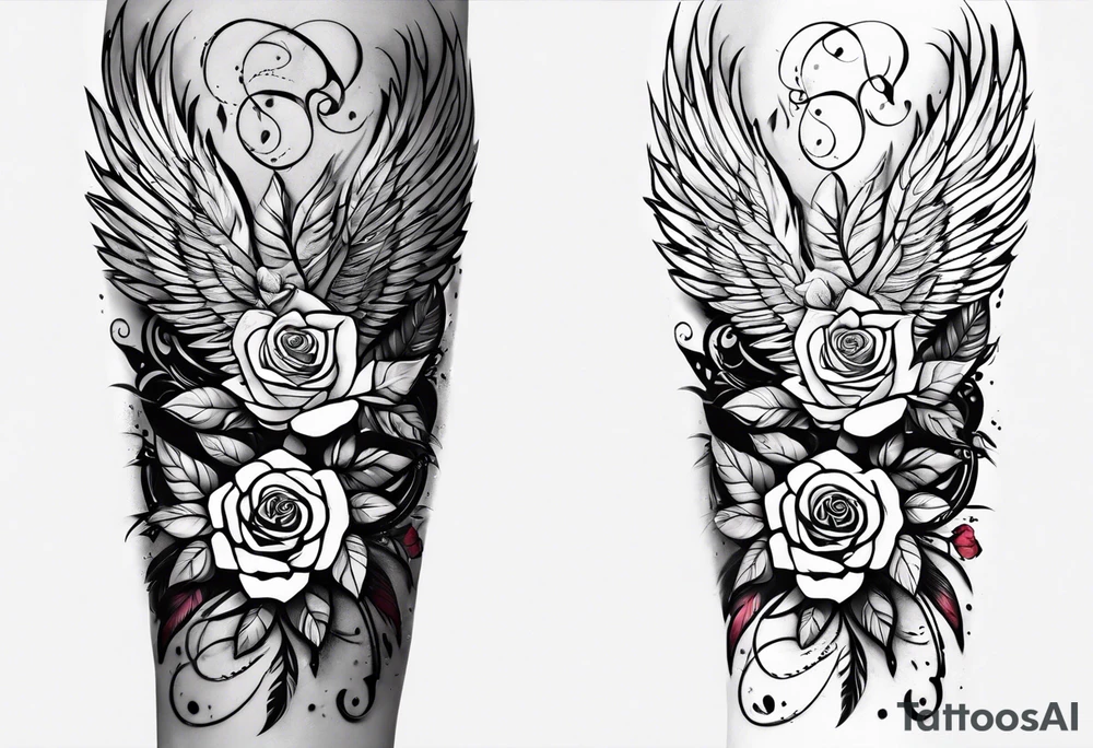 forearm tattoo
angel feather including a stylish rose with first name Isa encrypted tattoo idea