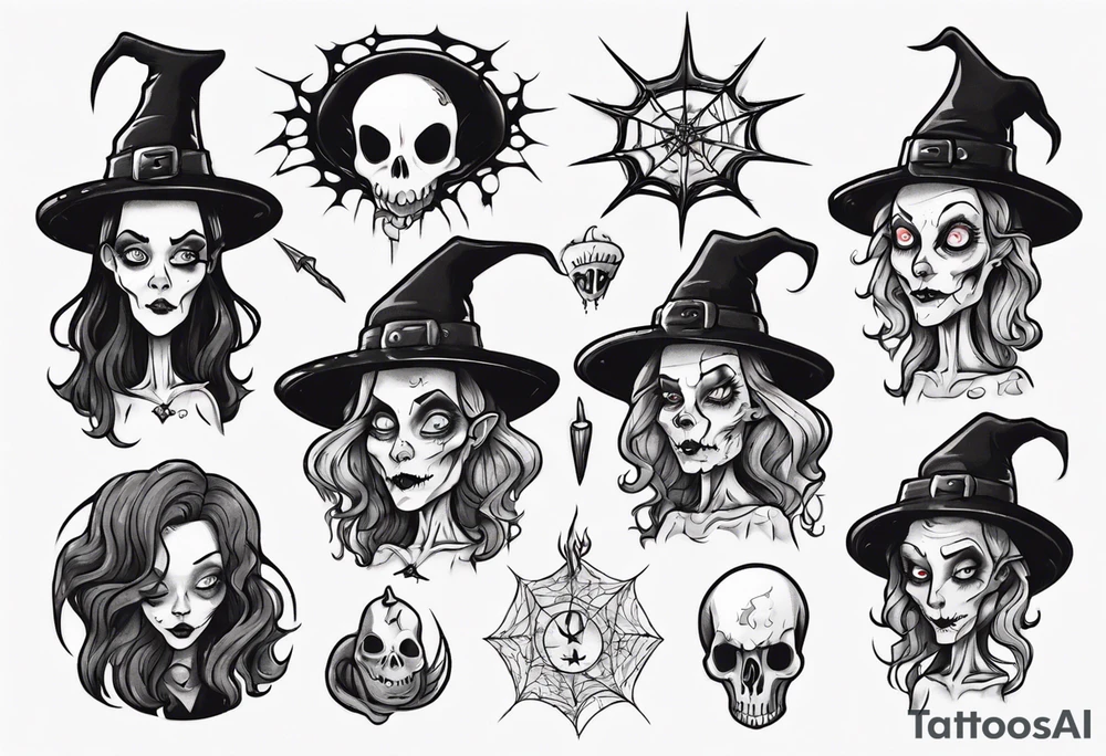 a Tim Burton-style witch necromancer tattoo idea