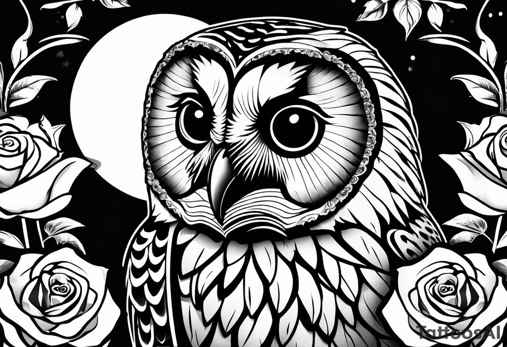 Barred owl with a single rose tattoo idea