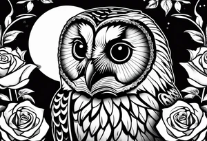 Barred owl with a single rose tattoo idea