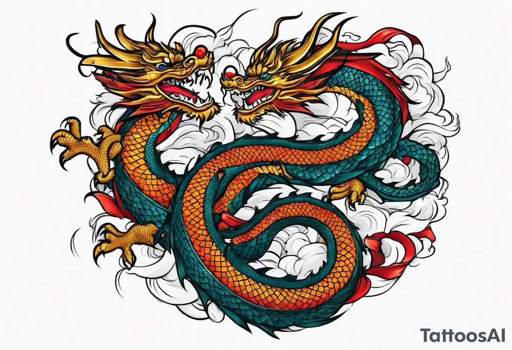 Asian dragon coiling around an anchor centered on the Korean flag tattoo idea