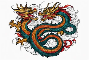 Asian dragon coiling around an anchor centered on the Korean flag tattoo idea