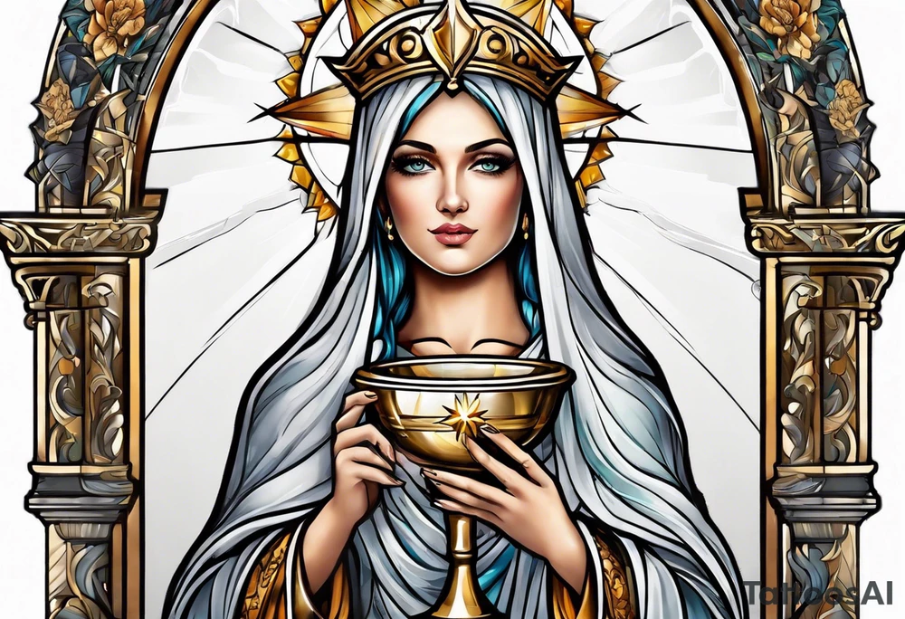 Female saint  holding a chalice tattoo idea