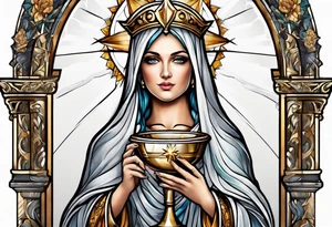 Female saint  holding a chalice tattoo idea
