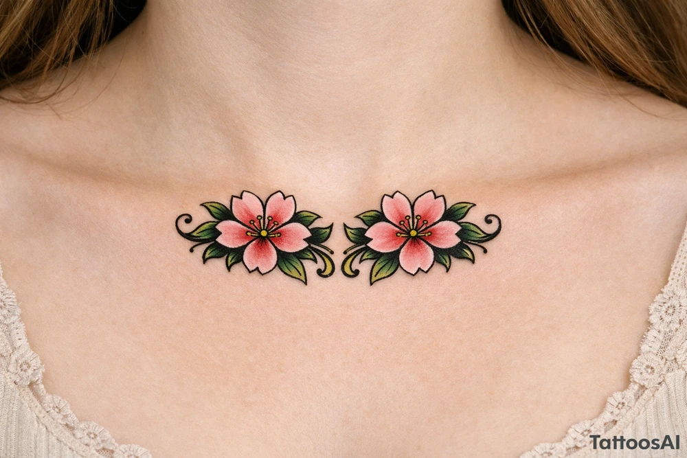 Two Cherry blossoms , symmetrical tattoo idea