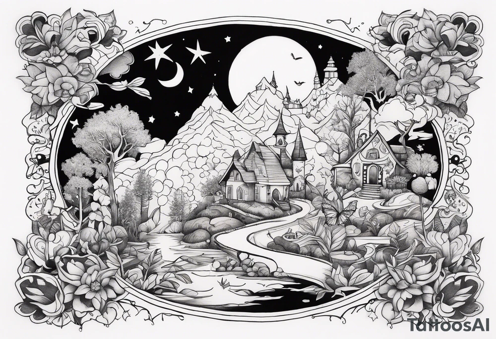 Storybook collage sleeve tattoo tattoo idea
