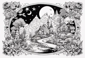 Storybook collage sleeve tattoo tattoo idea