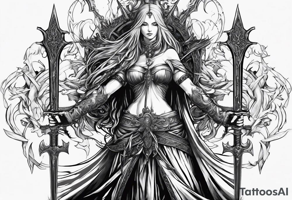 the goddess nemesis sword scary blood hell tattoo idea