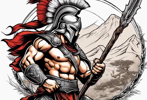 Spartan warrior holding a spear pointing at enemy by himself tattoo idea