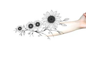 Bohemian, hippie sunflowers/mandalas growing along a swirly vine tattoo idea