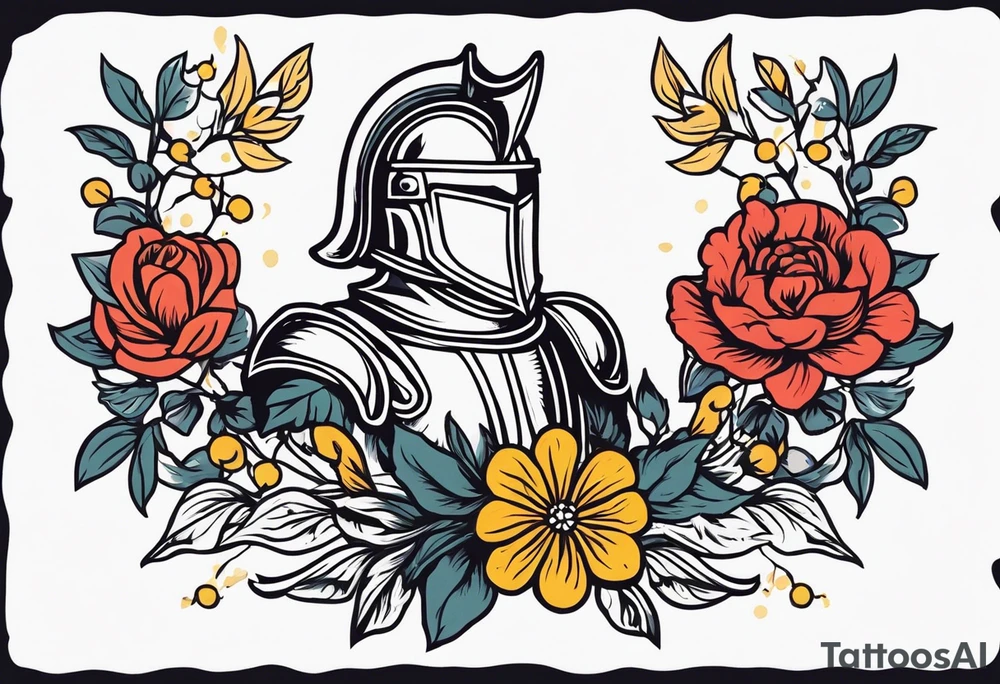 knight

old school vintage simple traditional design with vintage flowers surrounding
bold color simple tattoo idea