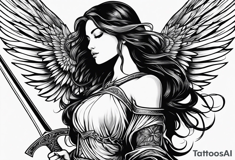 Female angel with sword and dominant tattoo idea
