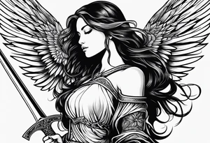 Female angel with sword and dominant tattoo idea